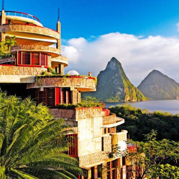 jade mountain resort with pitons in background