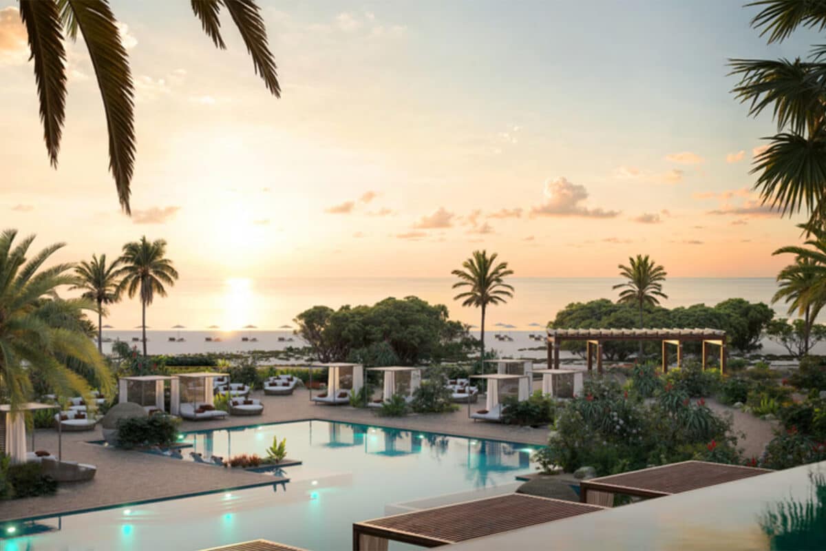 pools at resort at sunset