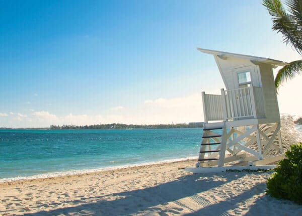 nassau paradise island beach with lifeguard station