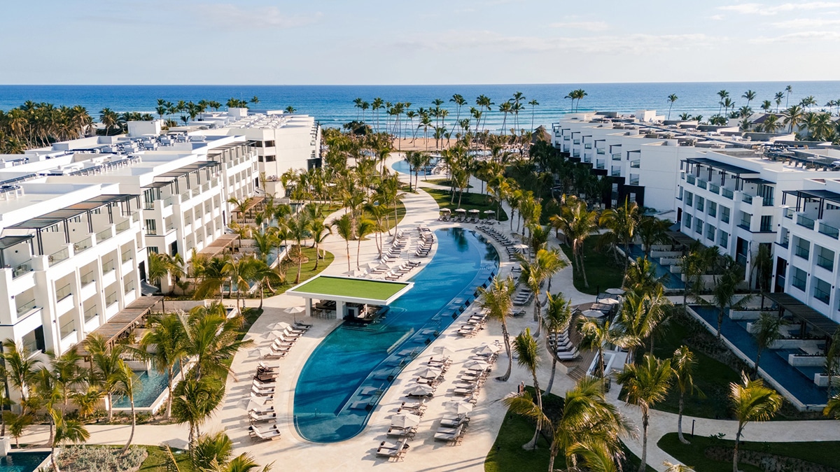 punta cana pool in middle of buildings