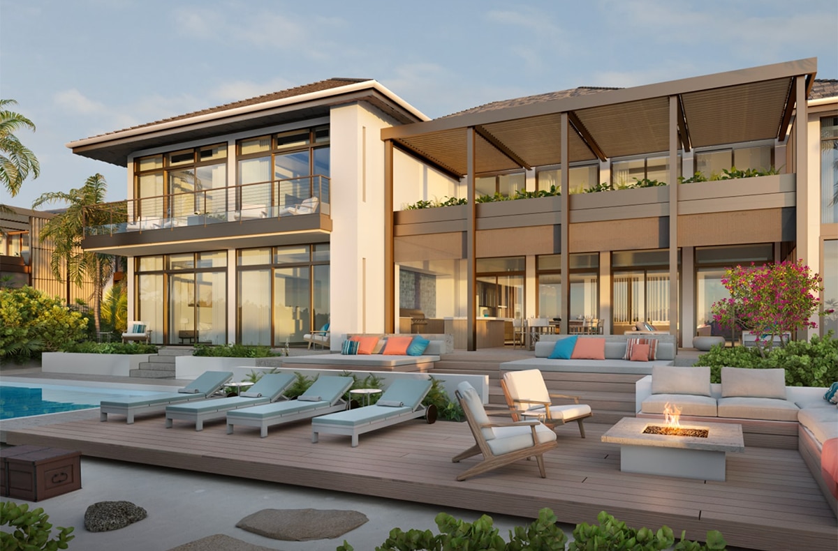 the loren villa with chairs alongside pool