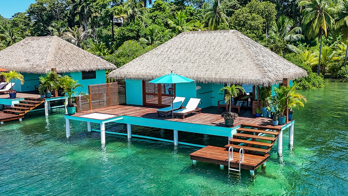 This small overwater bungalow resort is located in a stunning, deserted corner of the Caribbean